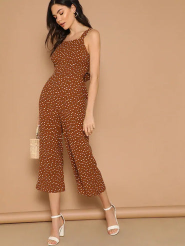 Bow Tie Back Wide Leg Polka Dot Jumpsuit