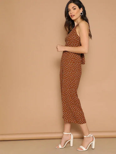 Bow Tie Back Wide Leg Polka Dot Jumpsuit