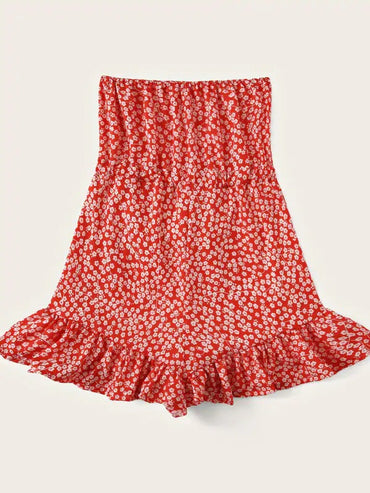 Ditsy Floral Knot Front Strapless Romper