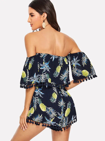 Fringe Tropic Print Romper