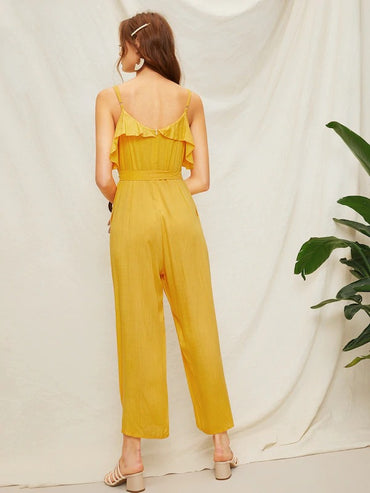 Ruffle Trim Self Tie Cami Jumpsuit