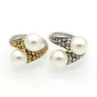 High Quality Stainless Steel Vintage Fashion Double Pearl Ring Gold Color For Women