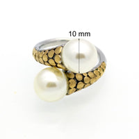 High Quality Stainless Steel Vintage Fashion Double Pearl Ring Gold Color For Women