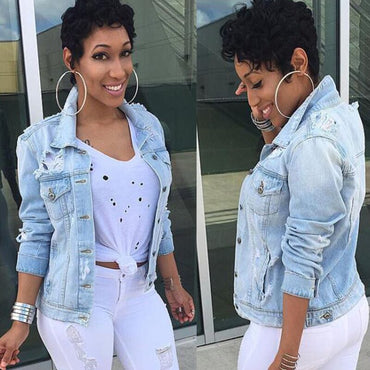 New Women Denim Jacket  Autumn Long Sleeves Jeans Jackets