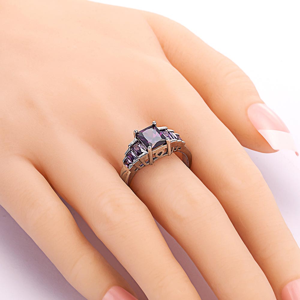 New Fashion Purple Princess cut AAA Cubic Zirconia Wedding Brand Rings for Women