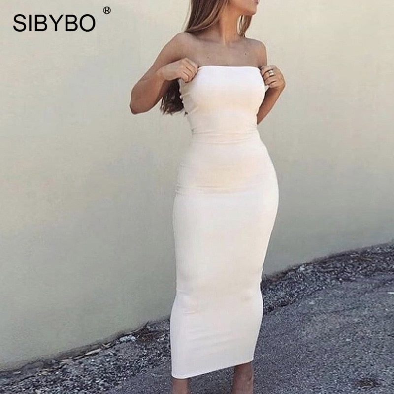 Off Shoulder Strapless Sexy Women Dress Sleeveless Straight Long Bodycon Dress