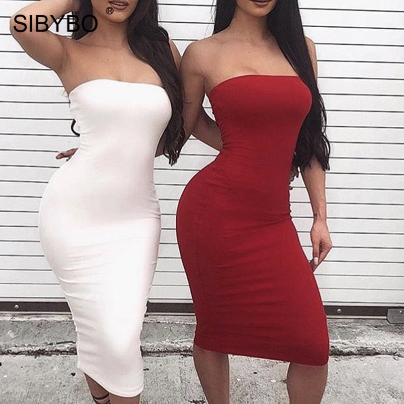 Off Shoulder Strapless Sexy Women Dress Sleeveless Straight Long Bodycon Dress