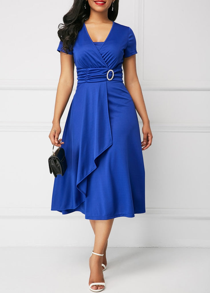 Elegant Women Dress Fashion High Waist Plain Asymmetric Midi Dress