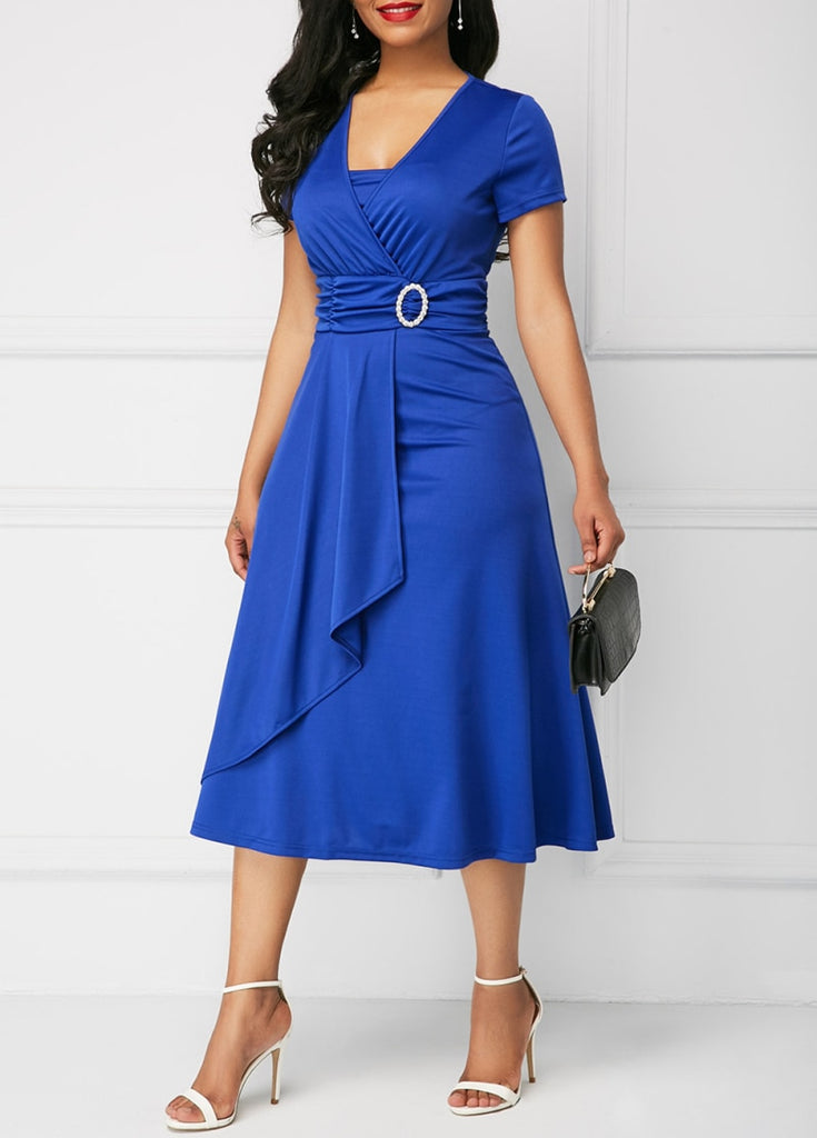 Elegant Women Dress Fashion High Waist Plain Asymmetric Midi Dress