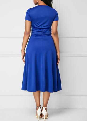 Elegant Women Dress Fashion High Waist Plain Asymmetric Midi Dress