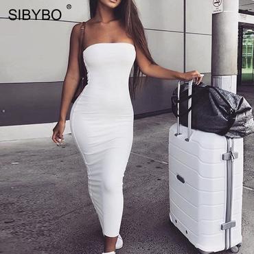 Off Shoulder Strapless Sexy Women Dress Sleeveless Straight Long Bodycon Dress