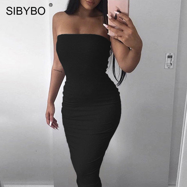 Off Shoulder Strapless Sexy Women Dress Sleeveless Straight Long Bodycon Dress