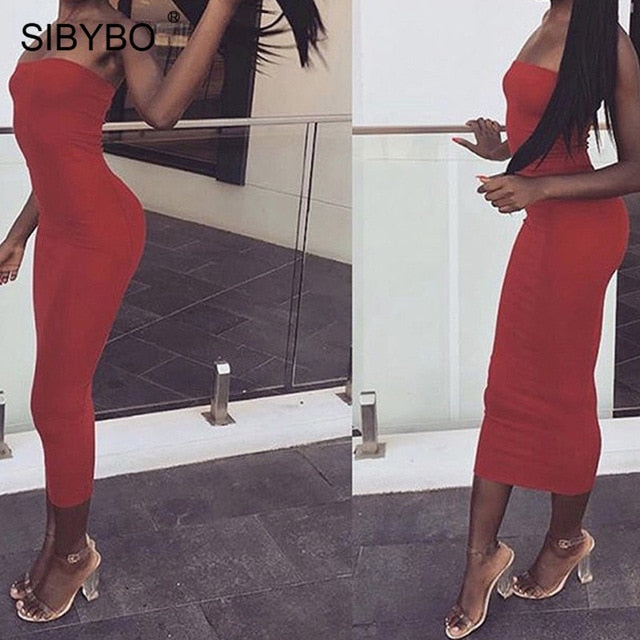 Off Shoulder Strapless Sexy Women Dress Sleeveless Straight Long Bodycon Dress