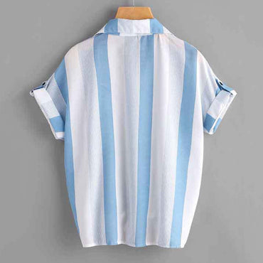 Women's Blouses 2019 Summer New Fashion Loose Stripe Short Sleeve