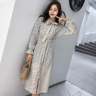 Elegant Stand Collar Polka Dot  Flare Sleeve Side Split  Dress
