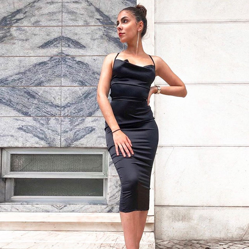 Neon satin lace up women bodycon long midi dress