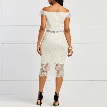 Bodycon Women Dress Lace Slash Neck Hollow Backless Sexy Elegant