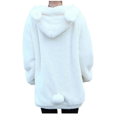 New Women Hoodies Zipper Girl Winter Loose Fluffy Bear Ear