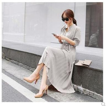 Autumn Pleated Sexy Bodycon Dress Vintage Chiffon Long Sleeve Party Dress