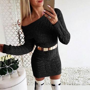Women Sweater Dress Knitted Sexy Off Shoulder