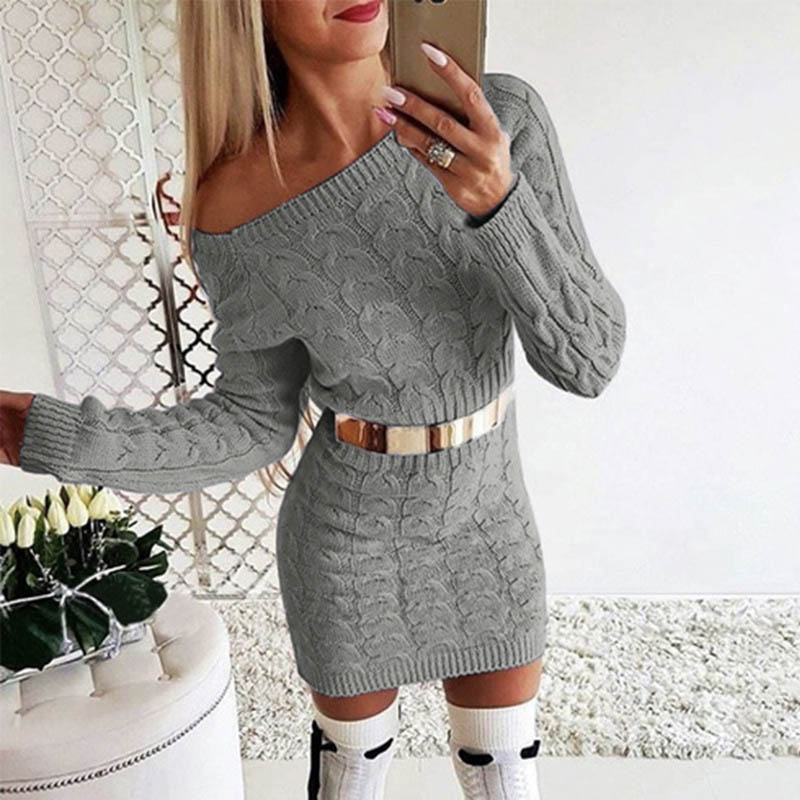 Women Sweater Dress Knitted Sexy Off Shoulder