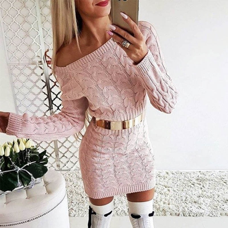Women Sweater Dress Knitted Sexy Off Shoulder