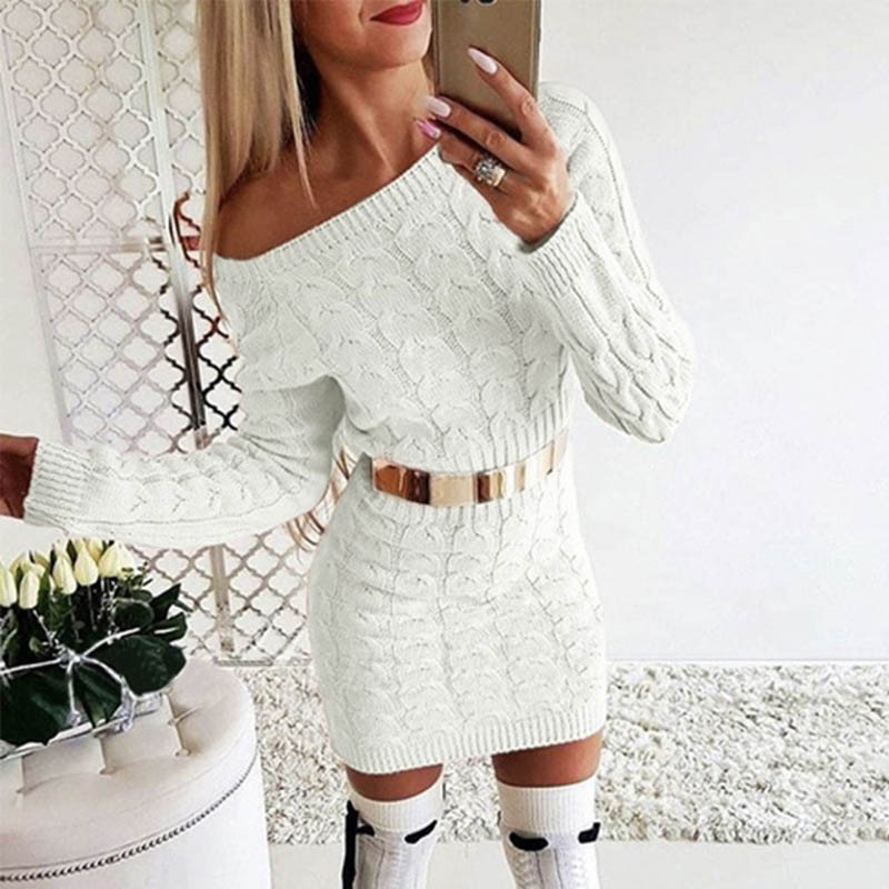 Women Sweater Dress Knitted Sexy Off Shoulder