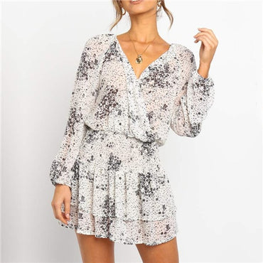 Loose Print Layered Ruffle Boho Chic Dress