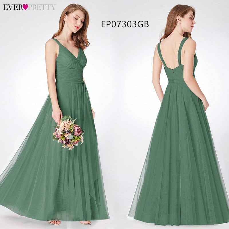 Prom Long Elegant Dress V-neck Sleeveless A-line Tulle Teal Prom Dress