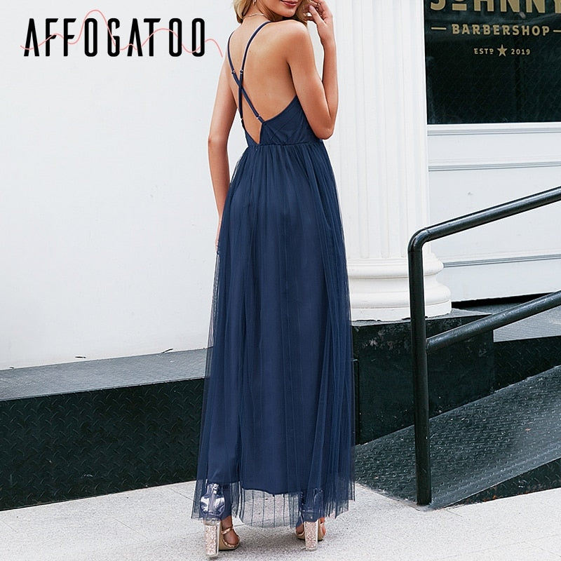 Sexy deep v neck backless  elegant lace evening maxi dress