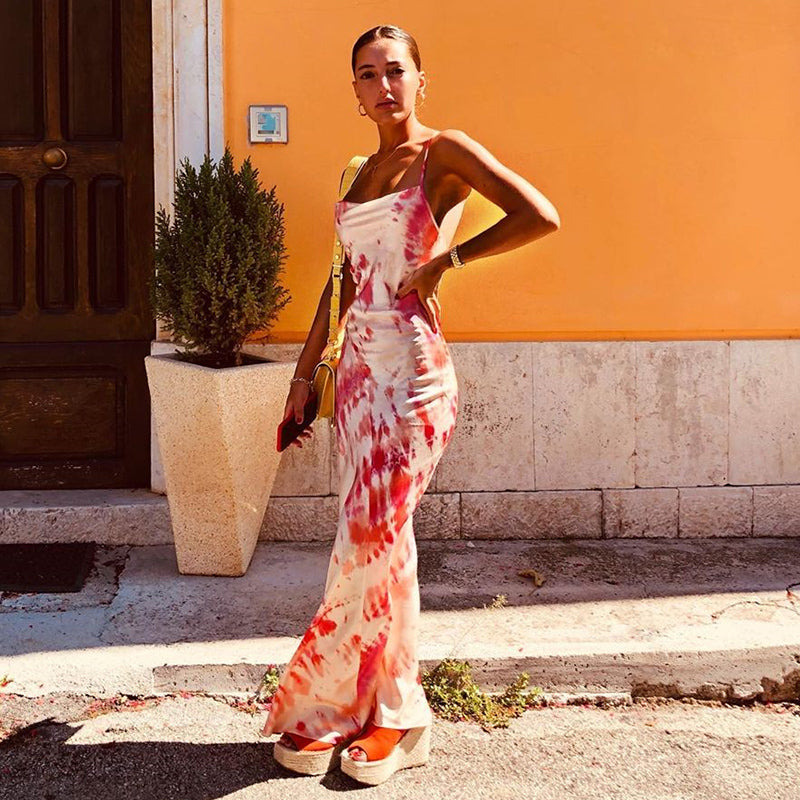 Neon satin lace up women bodycon long midi dress