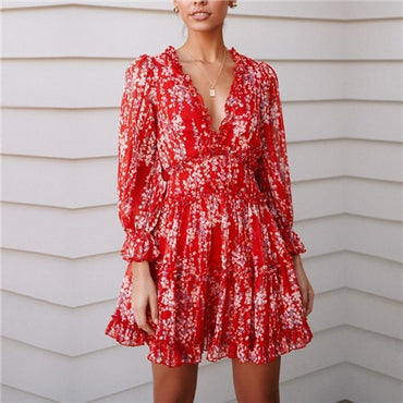 Sexy Back Cut Out Floral Ruffle Dress