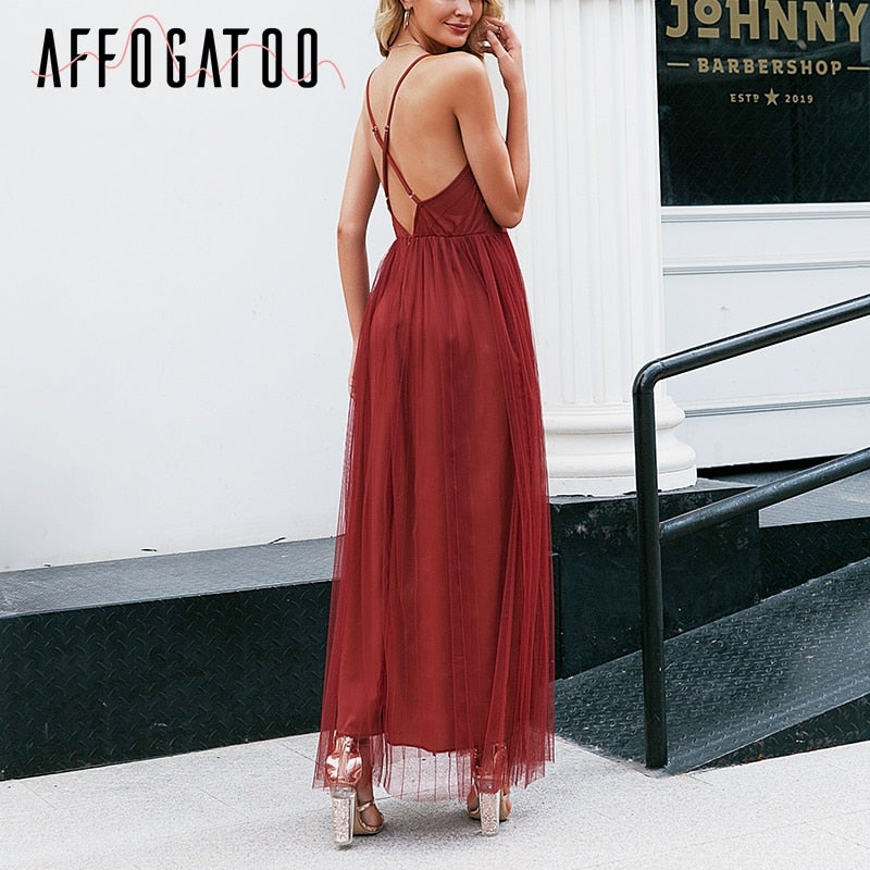 Sexy deep v neck backless  elegant lace evening maxi dress