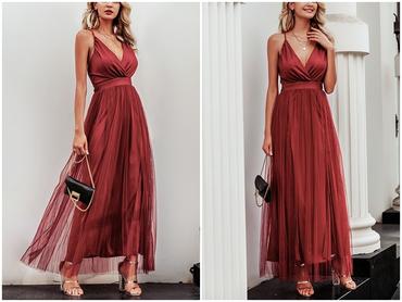 Sexy deep v neck backless  elegant lace evening maxi dress