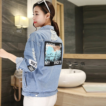 New Women Denim Jacket  Autumn Long Sleeves Jeans Jackets