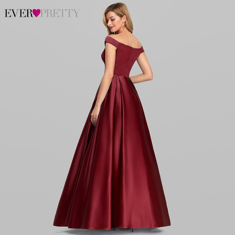 Navy Blue Elegant Women Long Prom Dress Satin A-LIne V-Neck