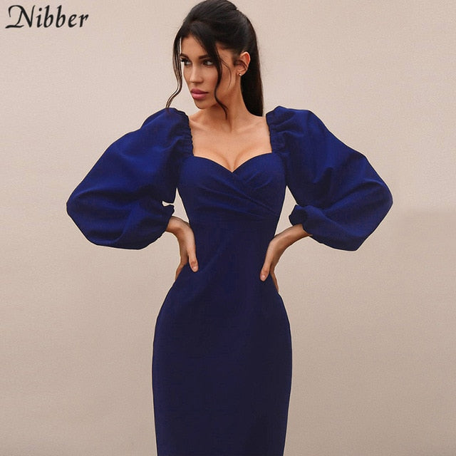 Sexy V Neck off shoulder bodycon elegant midi dress