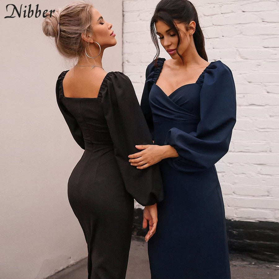 Sexy V Neck off shoulder bodycon elegant midi dress