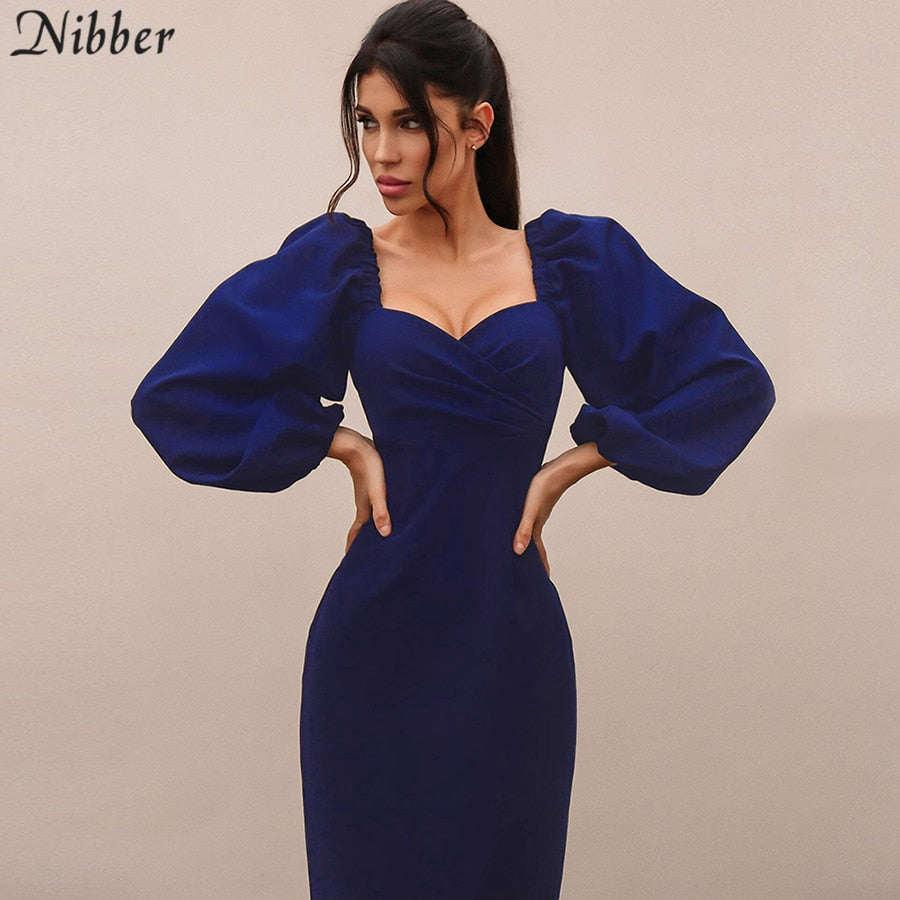 Sexy V Neck off shoulder bodycon elegant midi dress