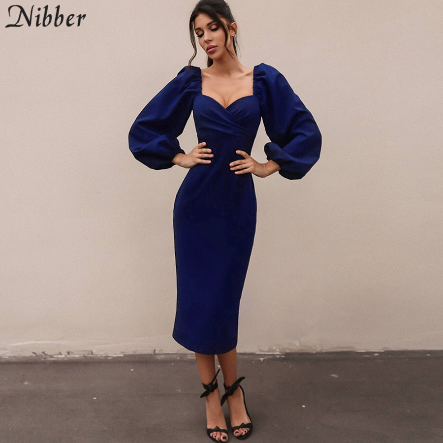 Sexy V Neck off shoulder bodycon elegant midi dress