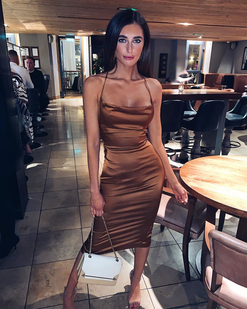 Neon satin lace up women bodycon long midi dress