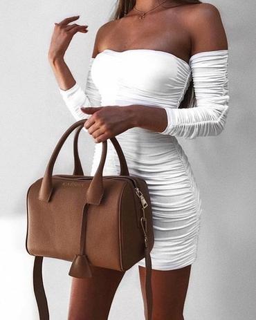 Women Autumn Winter Bandage Dress Sexy Off Shoulder Long Sleeve Slim Elastic