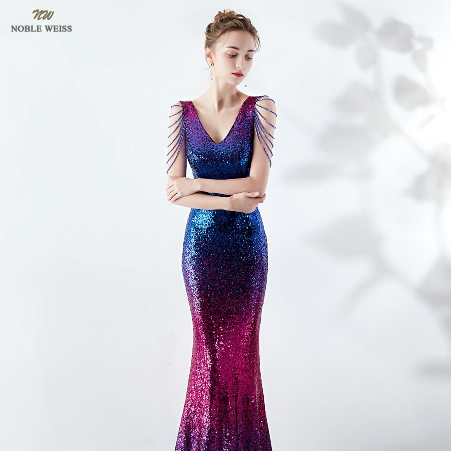 Prom dress v-neck sexy sequin zipper back floor length prom gown evening party dress
