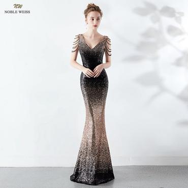 Prom dress v-neck sexy sequin zipper back floor length prom gown evening party dress