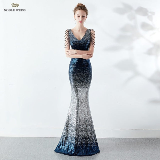 Prom dress v-neck sexy sequin zipper back floor length prom gown evening party dress