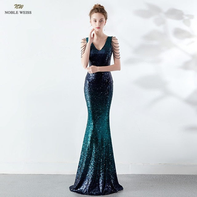 Prom dress v-neck sexy sequin zipper back floor length prom gown evening party dress