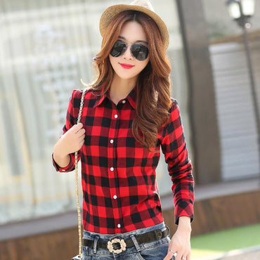 New Brand Women Blouses Long Sleeve Shirts Cotton Red and Black