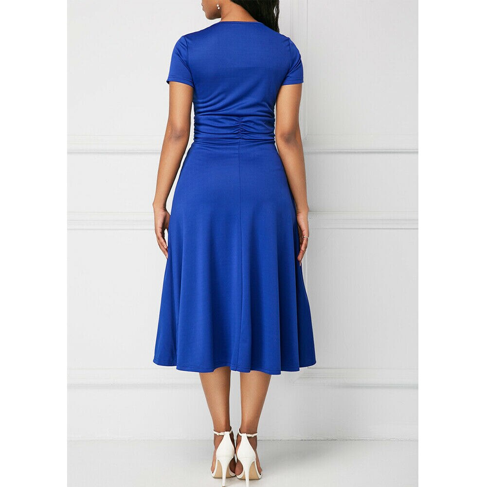 Elegant Women Dress Fashion High Waist Plain Asymmetric Midi Dress