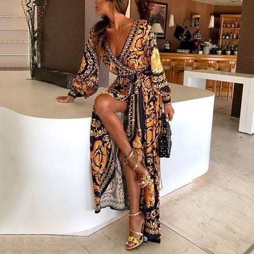 New Style Fashion Elegant Women Sexy Boat Neck Glitter Deep V Neck Print Party Dress