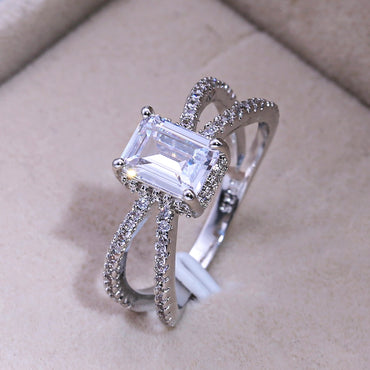 Trendy Micro Paved Geometric Double Crack Band Wedding Women Rings